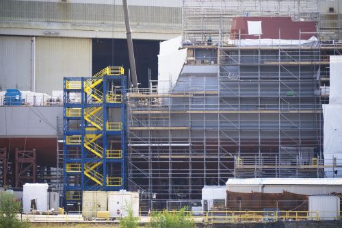 a ship surrounded by scaffolding